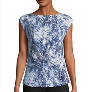 Jones New York Twist Front Shell Top-BLUE-Small
